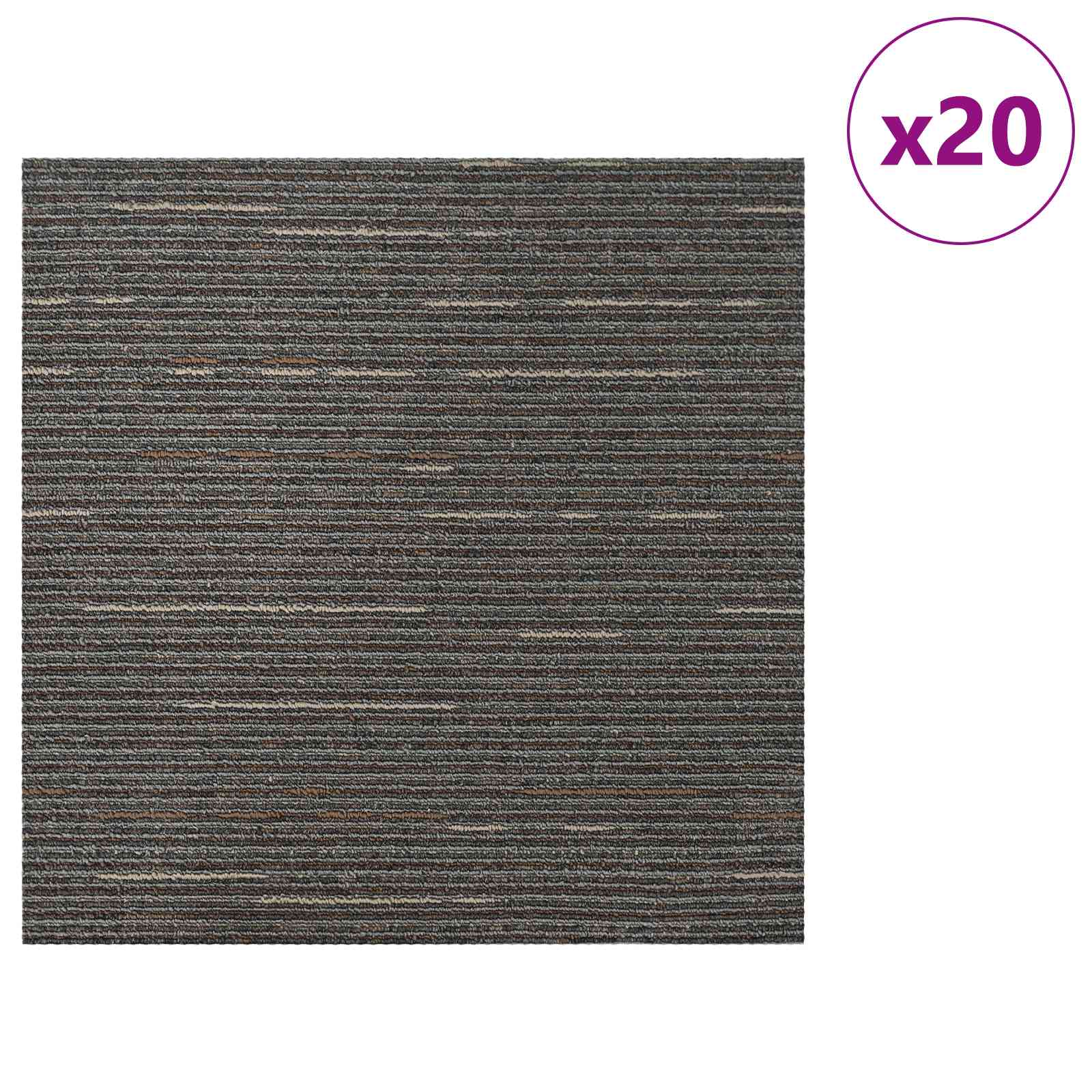 vidaXL Carpet Tile Striped Dark Brown 50 x 50 cm 20 pcs PP and Bitumen 3
