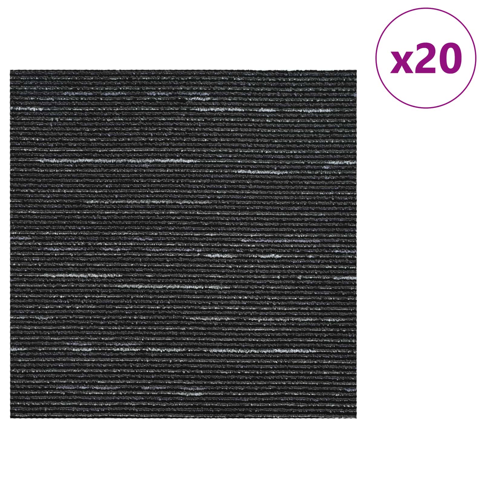 vidaXL Carpet Tile Striped Black 50 x 50 cm 20 pcs PP and Bitumen 3