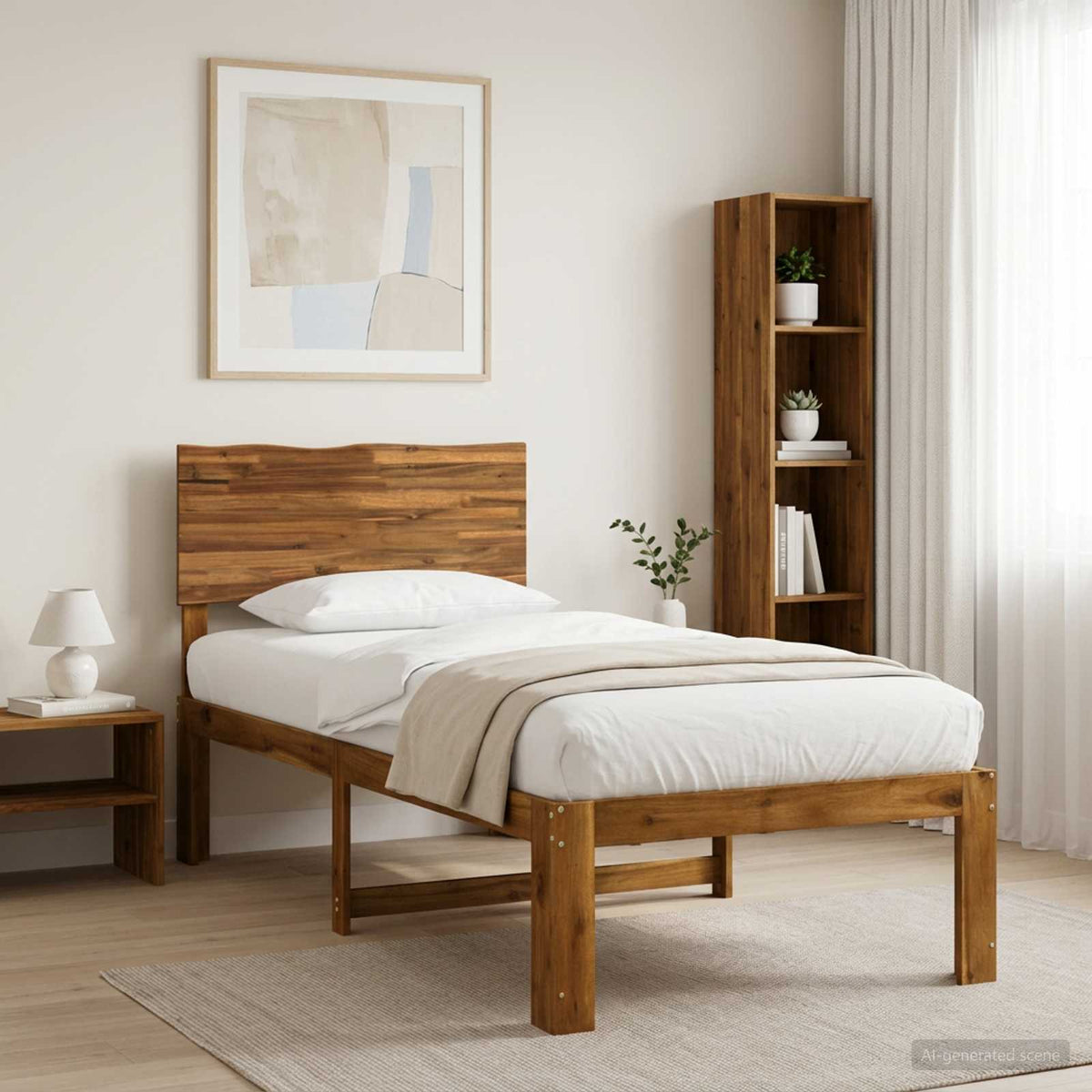 Double Bed Frame with Headboard ROSTOCK Length 190 cm Natural 75 cm