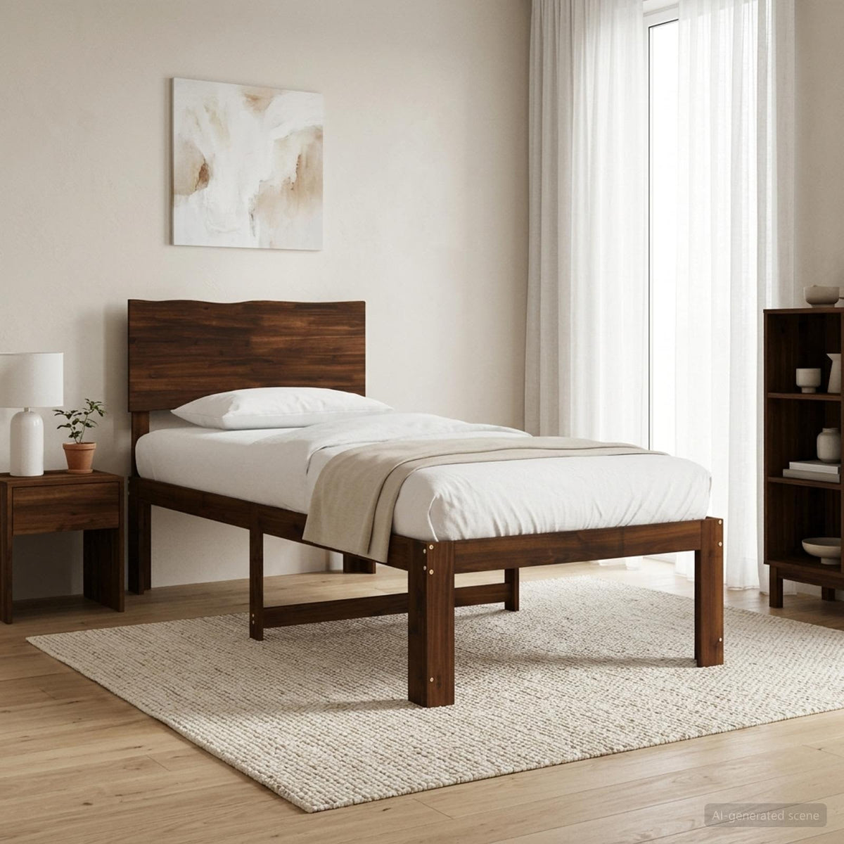Double Bed Frame with Headboard ROSTOCK Length 190 cm Dark brown 90 cm