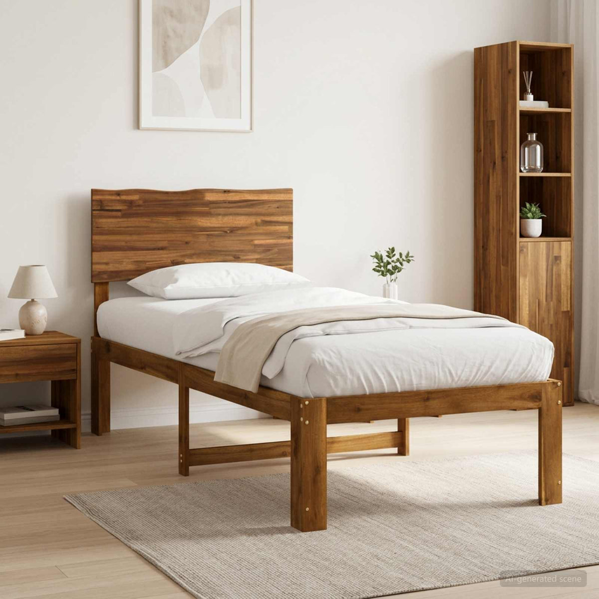 Double Bed Frame with Headboard ROSTOCK Length 190 cm Natural 90 cm