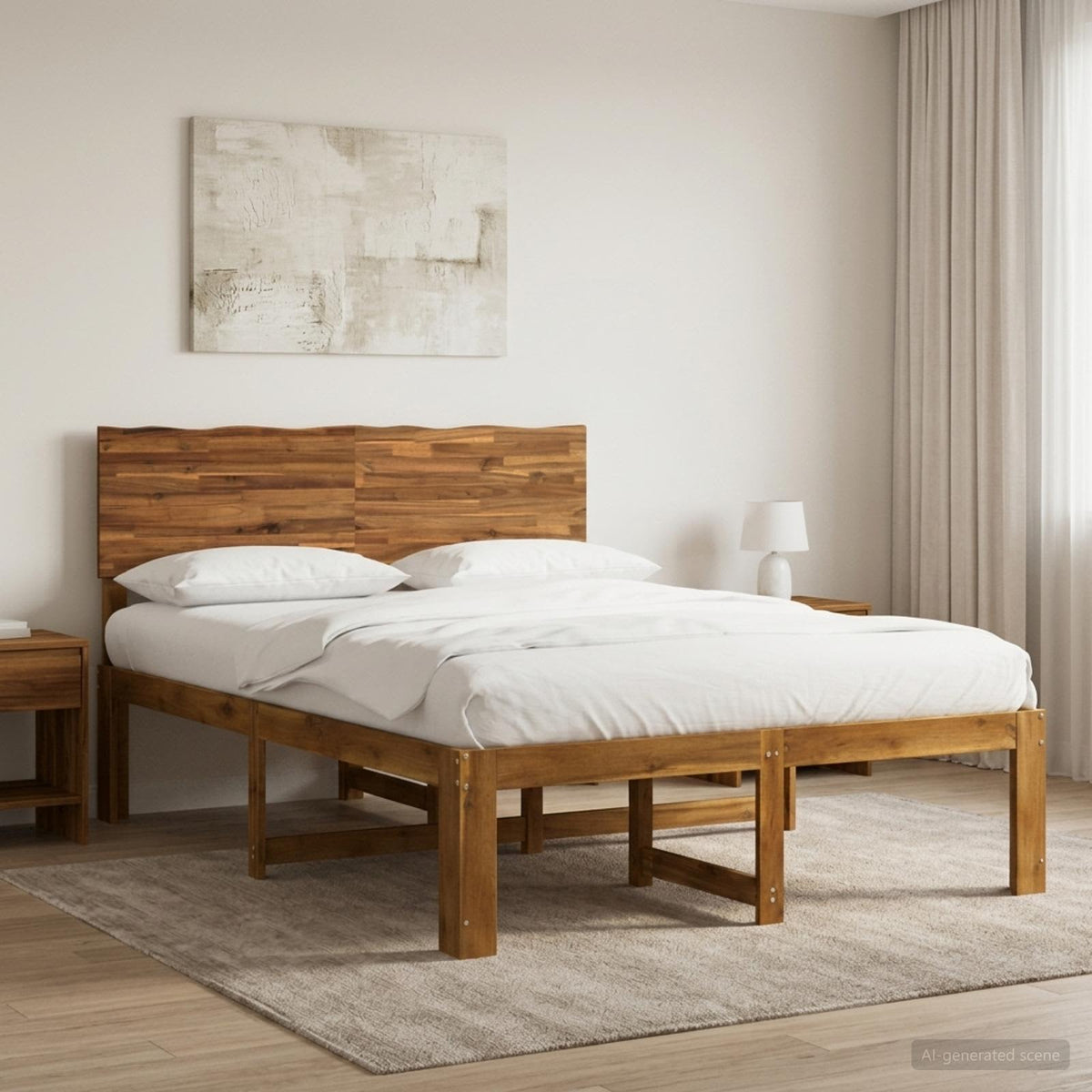 Double Bed Frame with Headboard ROSTOCK Length 190 cm Natural 120 cm