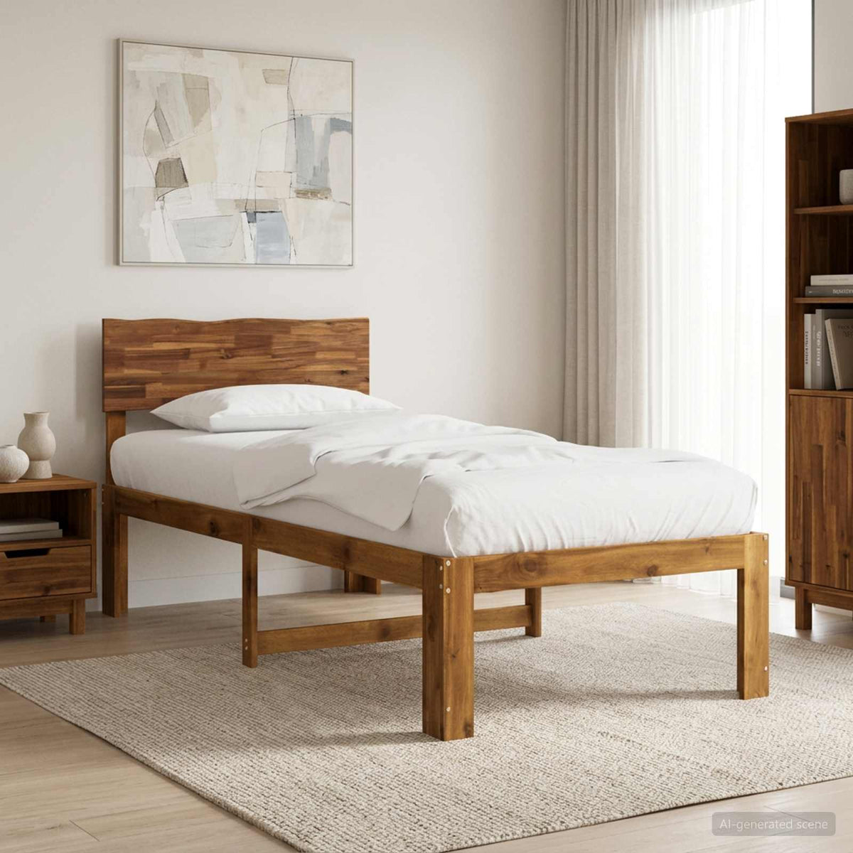 Double Bed Frame with Headboard ROSTOCK Length 190 cm Natural 75 cm