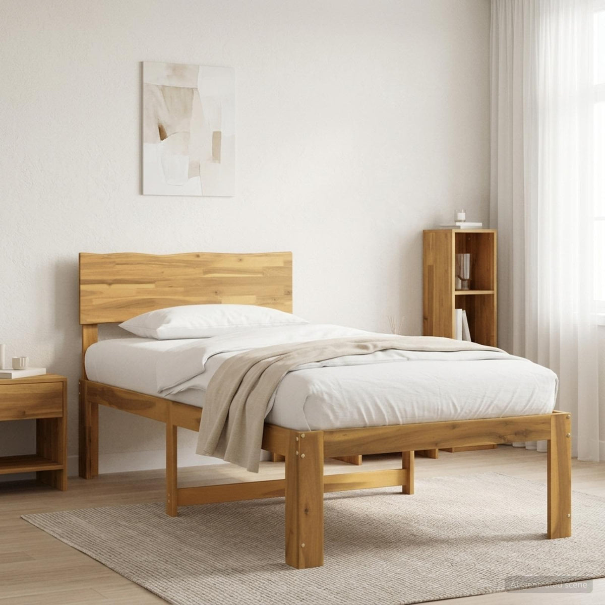 Double Bed Frame with Headboard ROSTOCK Length 190 cm Whitewash 75 cm
