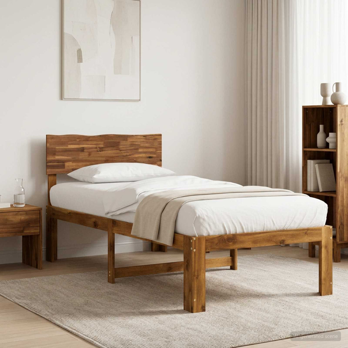 Double Bed Frame with Headboard ROSTOCK Length 190 cm Natural 90 cm