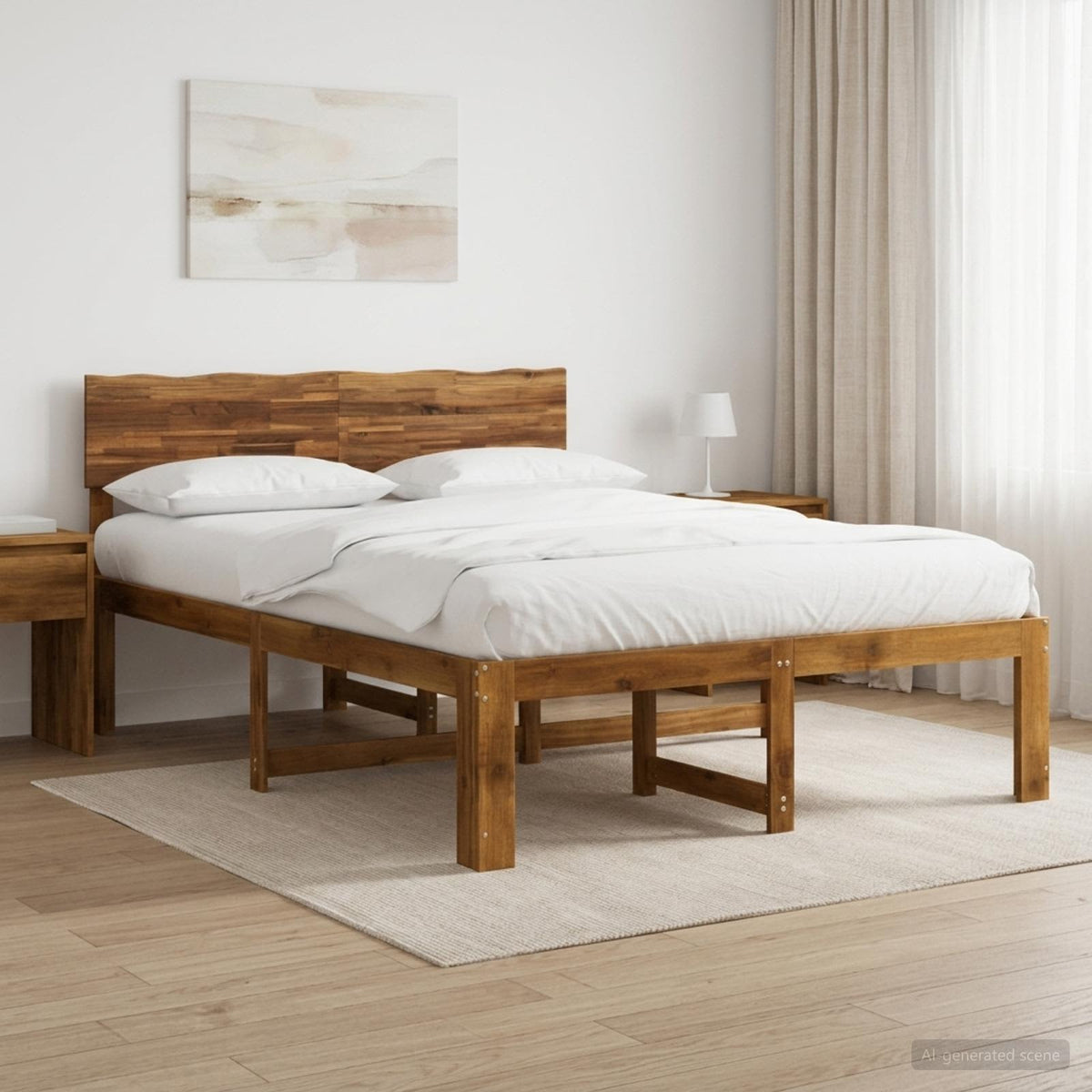 Double Bed Frame with Headboard ROSTOCK Length 190 cm Natural 120 cm