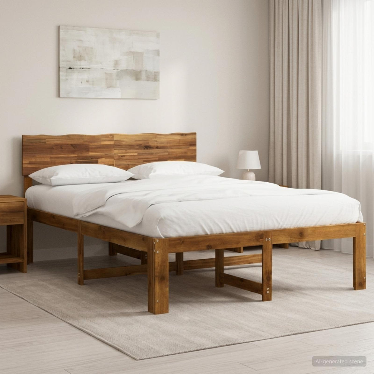 Double Bed Frame with Headboard ROSTOCK Length 190 cm Natural 135 cm