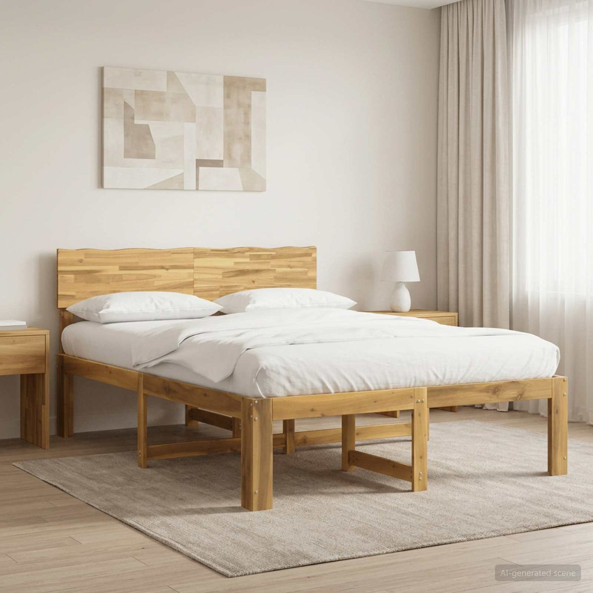 Double Bed Frame with Headboard ROSTOCK Length 190 cm Whitewash 135 cm