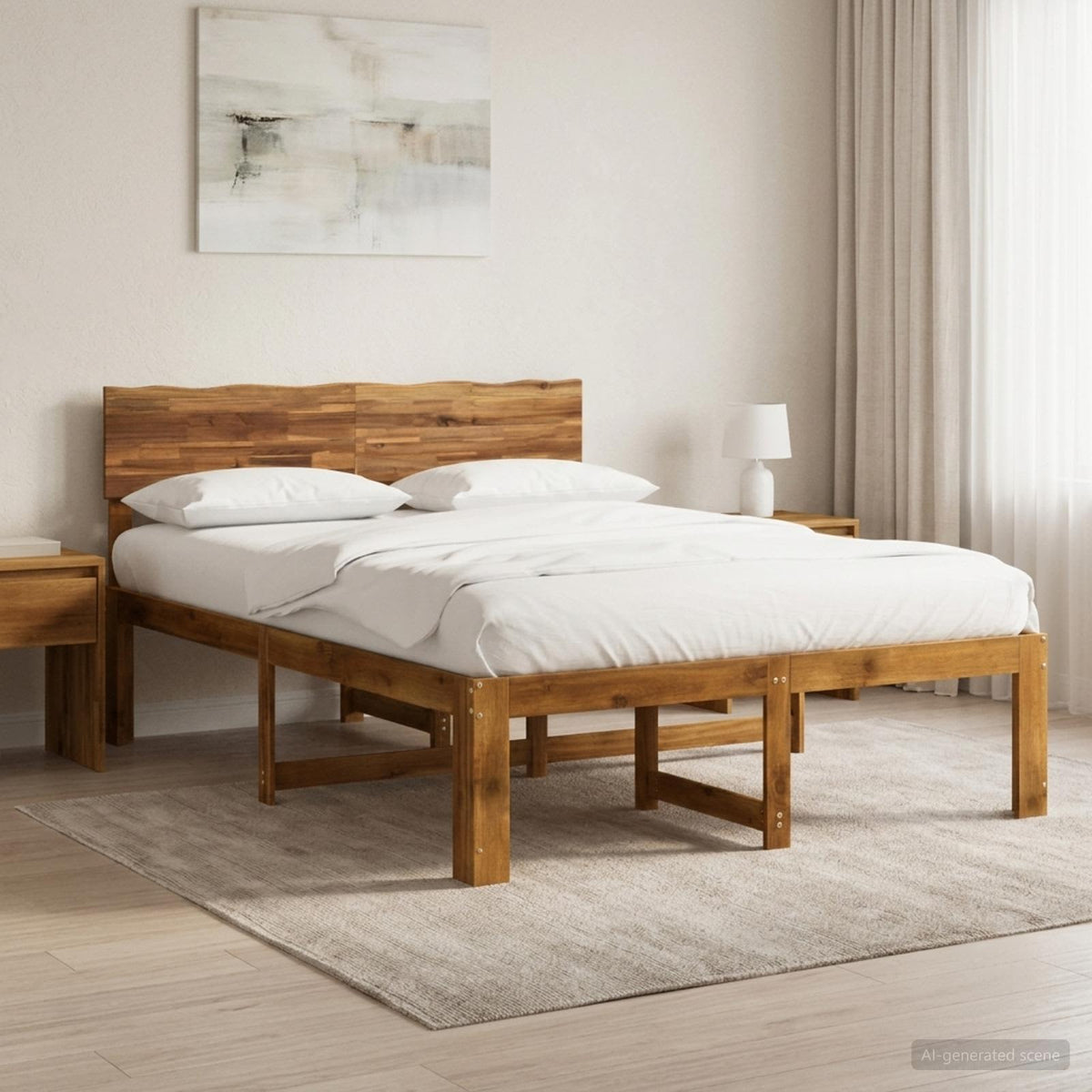 Double Bed Frame with Headboard ROSTOCK Length 190 cm Natural 140 cm