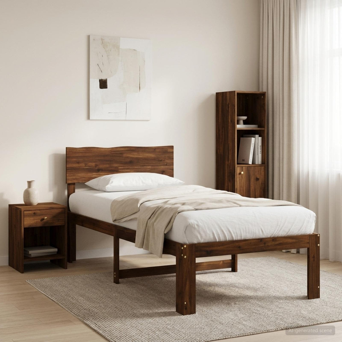 Double Bed Frame with Headboard ROSTOCK Length 200 cm Dark Brown 100 cm