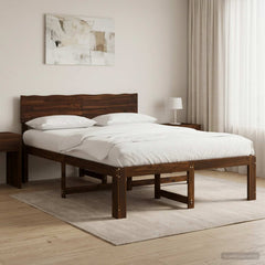 Double Bed Frame with Headboard ROSTOCK Length 200 cm Dark Brown 140 cm