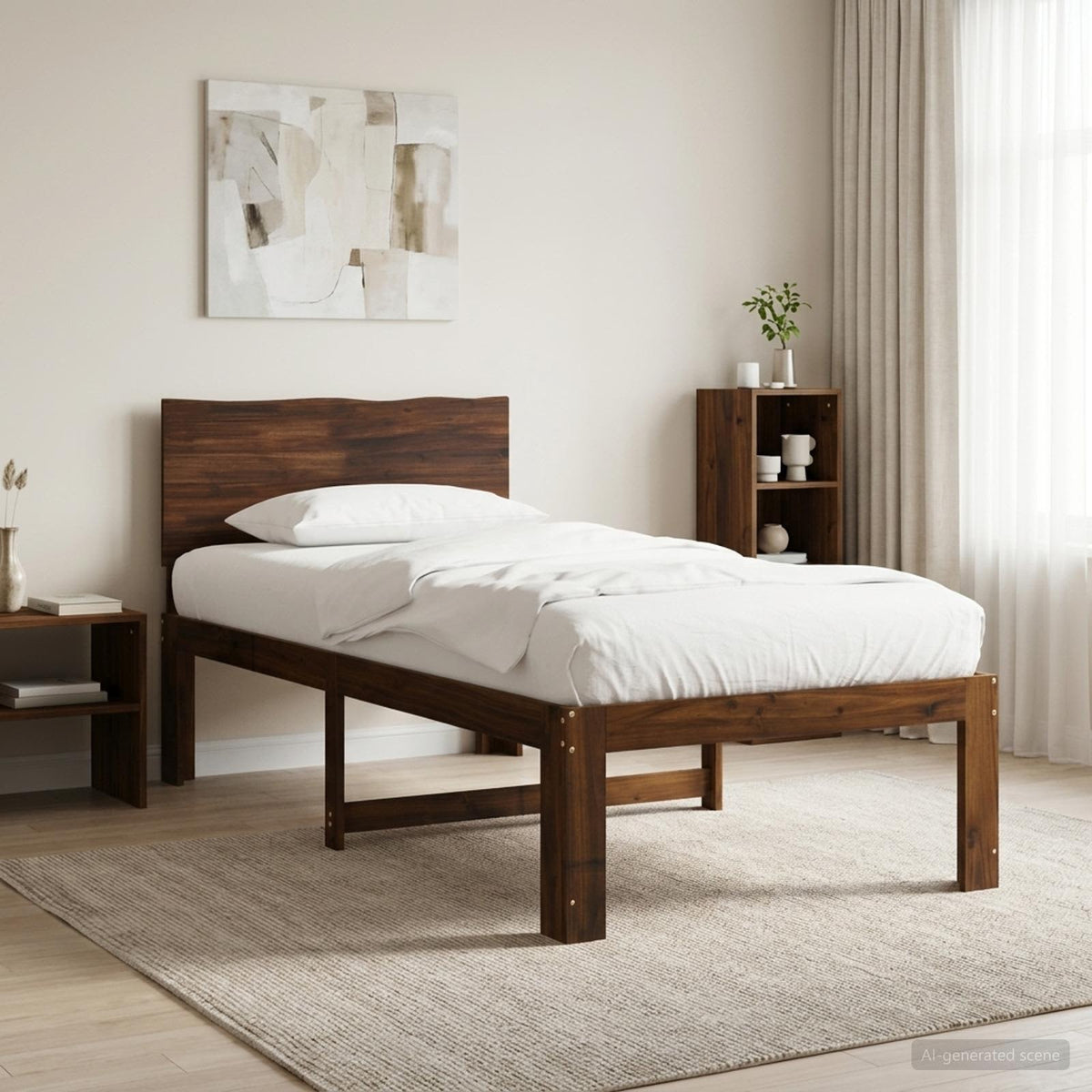 Double Bed Frame with Headboard ROSTOCK Length 190 cm Dark brown 75 cm