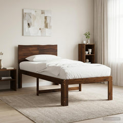 Double Bed Frame with Headboard ROSTOCK Length 190 cm Dark brown 75 cm