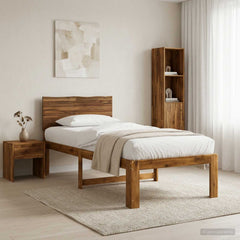 Double Bed Frame with Headboard ROSTOCK Length 190 cm Natural 90 cm