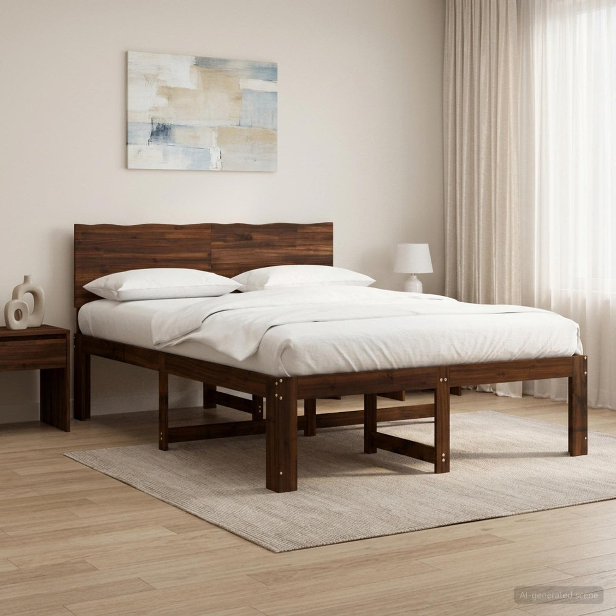 Double Bed Frame with Headboard ROSTOCK Length 190 cm Dark brown 120 cm