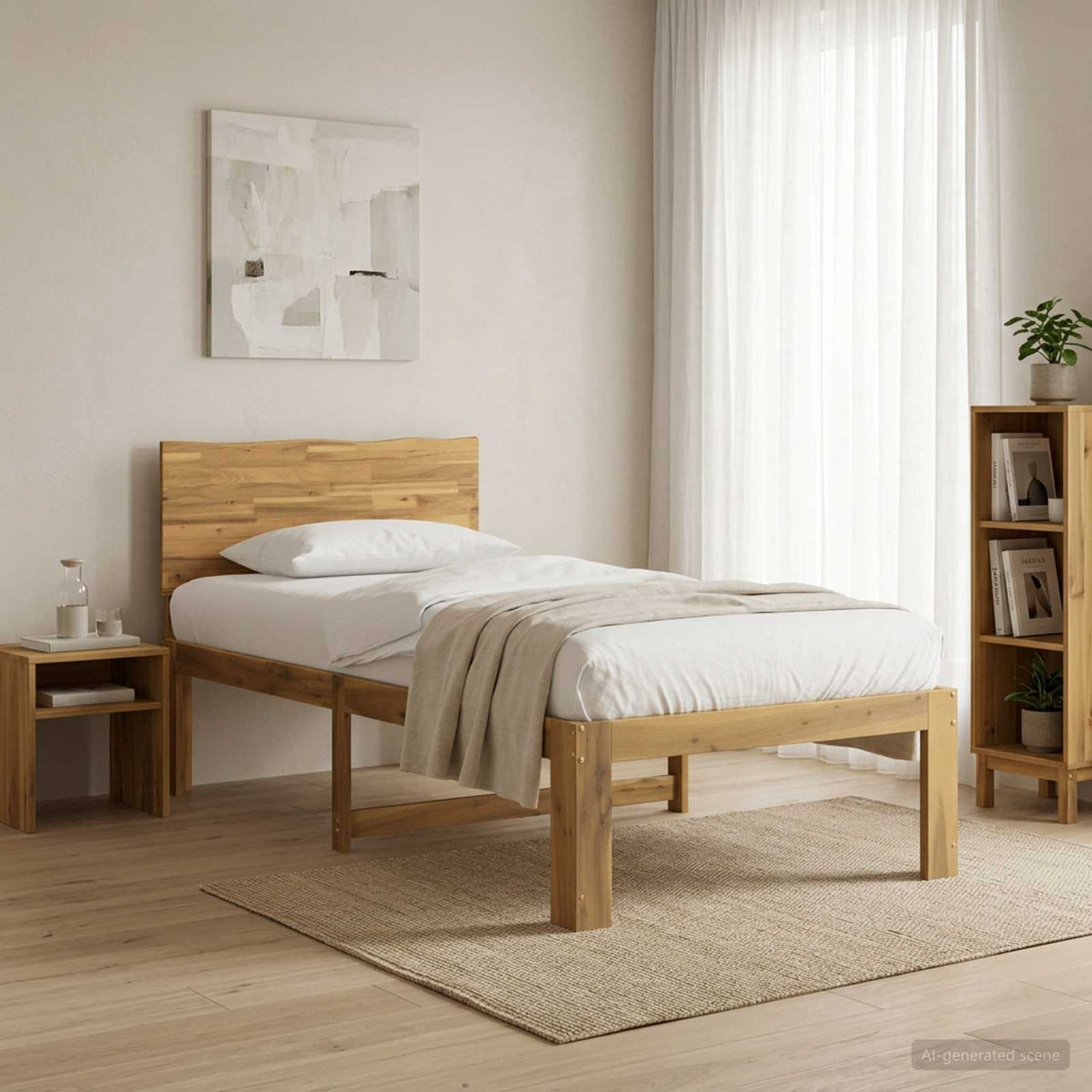 Single Bed Frame with Headboard ROSTOCK Length 200 cm Whitewash 100 cm