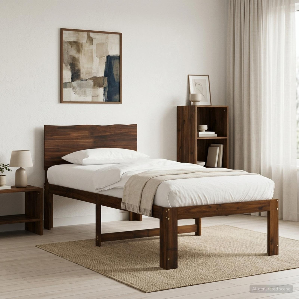 Double Bed Frame with Headboard ROSTOCK Length 190 cm Dark brown 75 cm