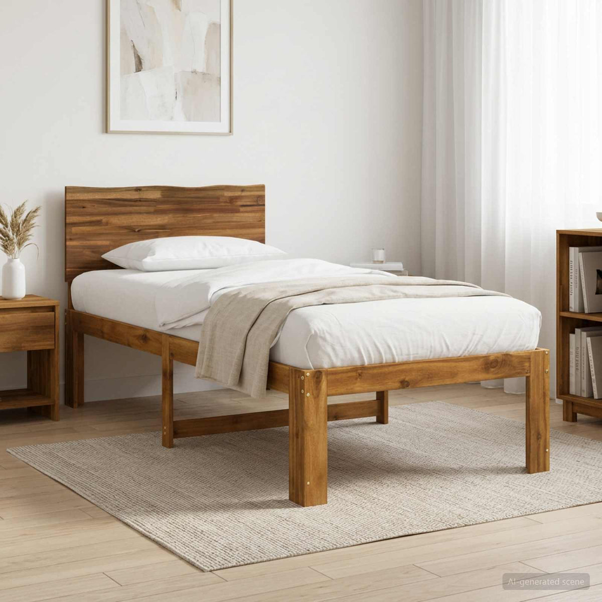 Double Bed Frame with Headboard ROSTOCK Length 190 cm Natural 75 cm
