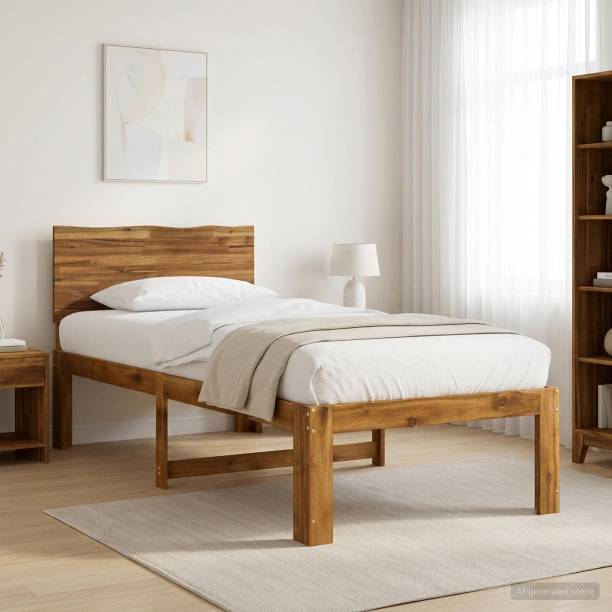 Double Bed Frame with Headboard ROSTOCK Length 190 cm Natural 90 cm