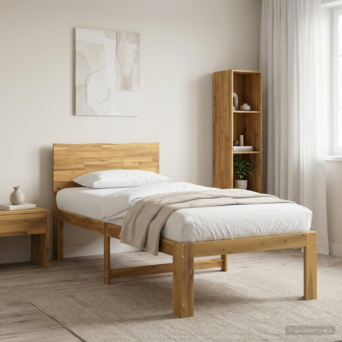 Double Bed Frame with Headboard ROSTOCK Length 190 cm Whitewash 90 cm