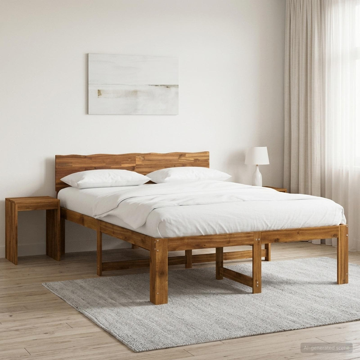 Double Bed Frame with Headboard ROSTOCK Length 190 cm Natural 120 cm