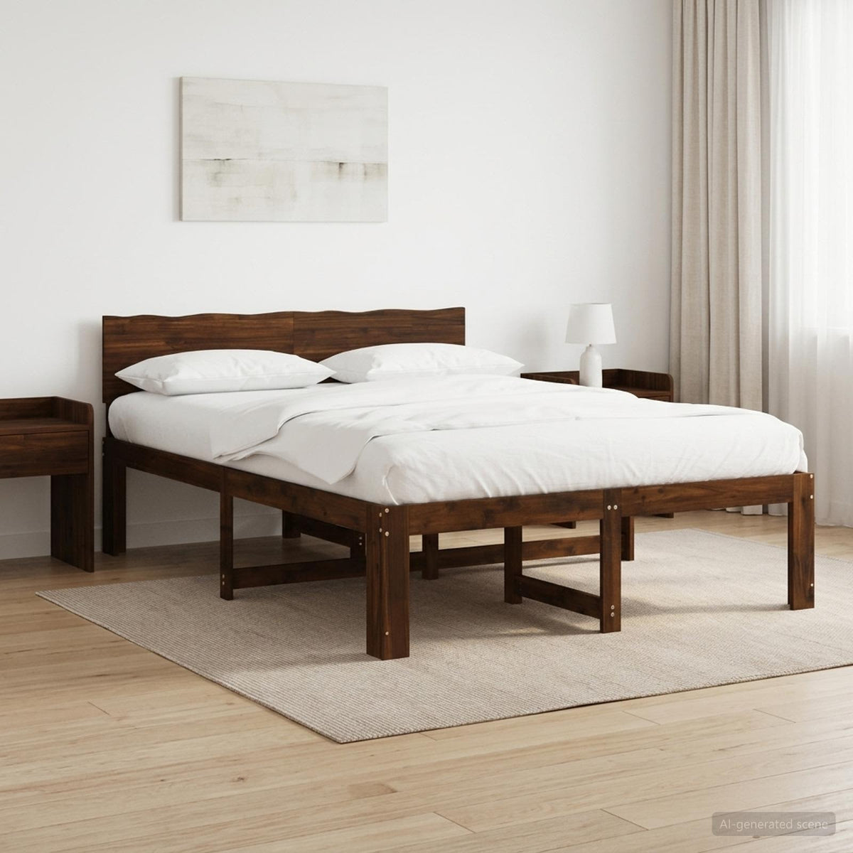 Double Bed Frame with Headboard ROSTOCK Length 190 cm Dark brown 135 cm