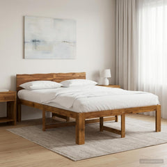 Double Bed Frame with Headboard ROSTOCK Length 190 cm Natural 135 cm