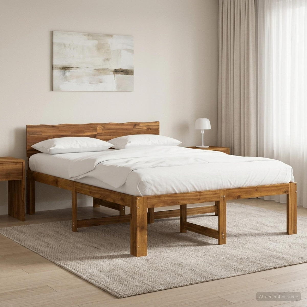 Double Bed Frame with Headboard ROSTOCK Length 190 cm Natural 140 cm