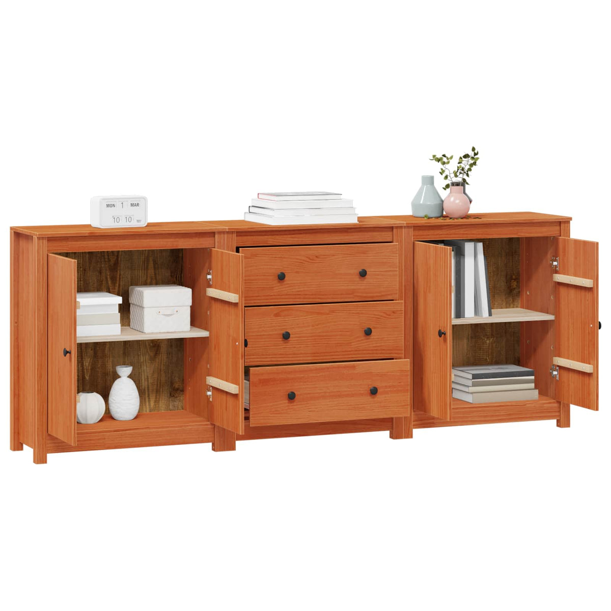 vidaXL Sideboard 3 pcs Wax Brown 210 x 35 x 80 cm Solid Pine Wood 3