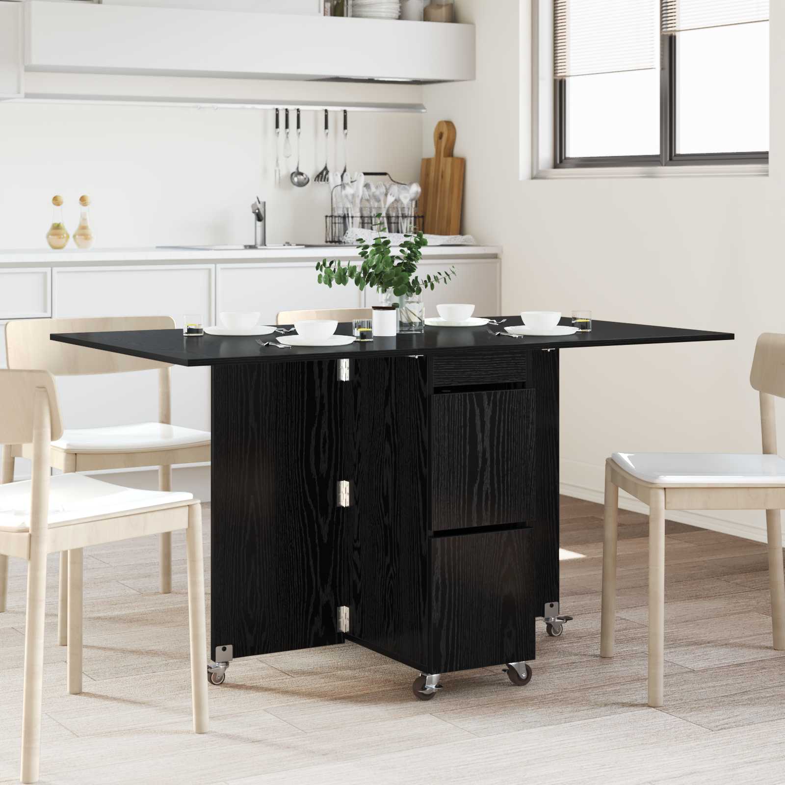 vidaXL Dinning Table 140 x 80 x 77 cm Engineered Wood Black Oak 1