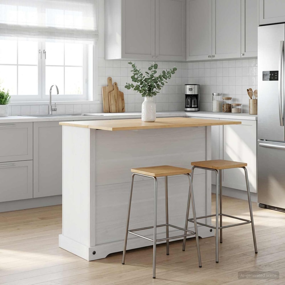 Kitchen Island Set 112 x 70 x 91.5 cm White and honey wax