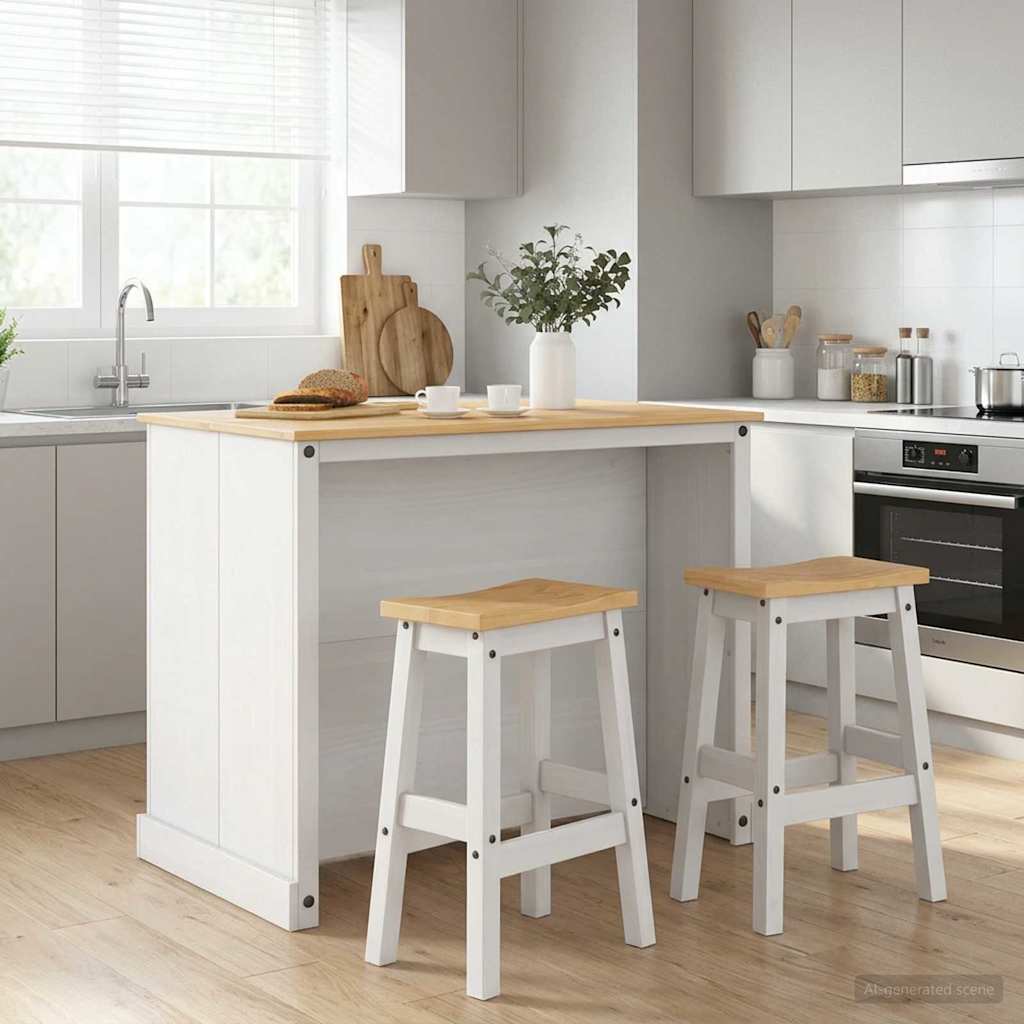 Kitchen Island Set 3 pcs 112 x 77 x 91.5 cm White and honey wax