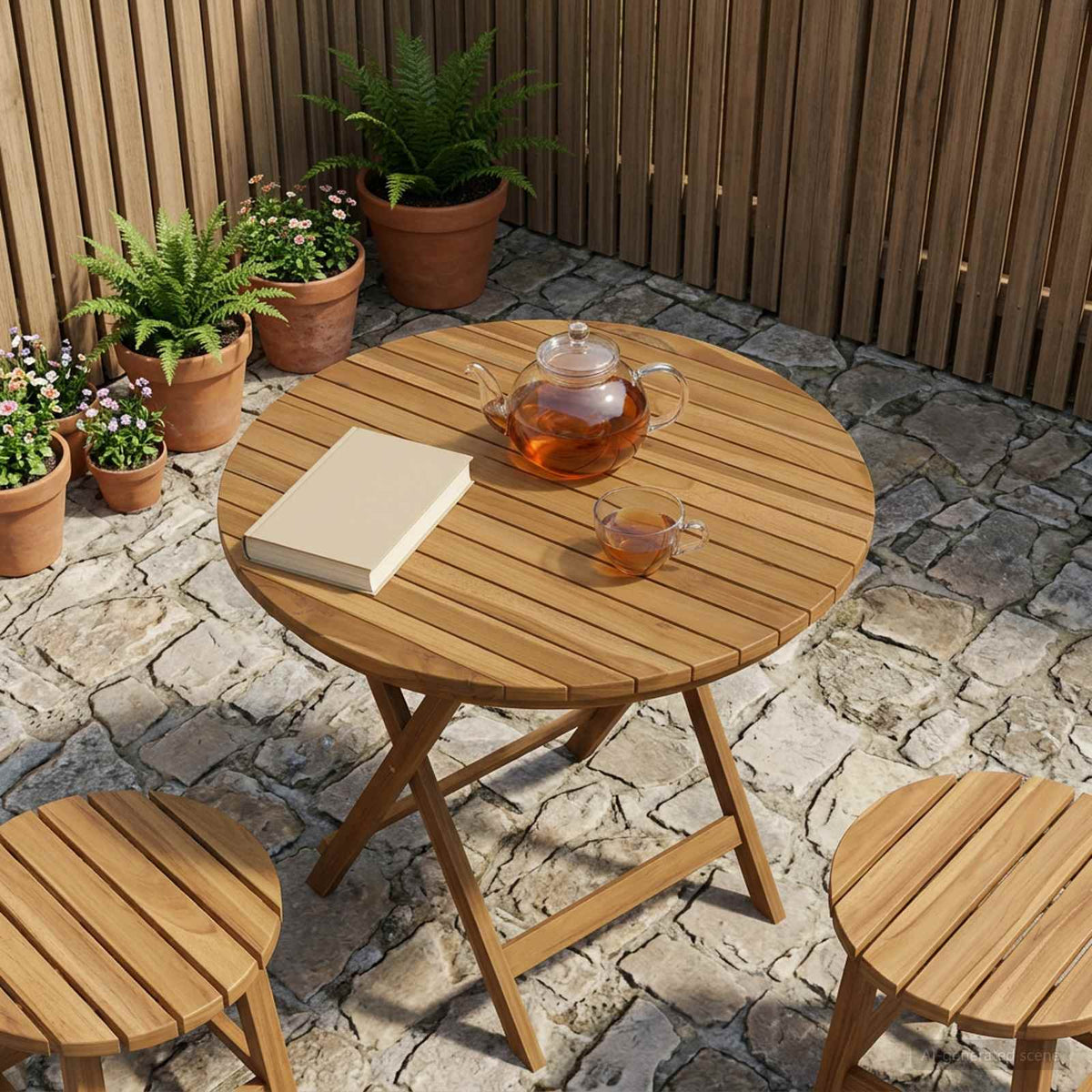 Table Top Ø 40 x 3.5 Round Solid Teak Wood Natural Ø 60 cm