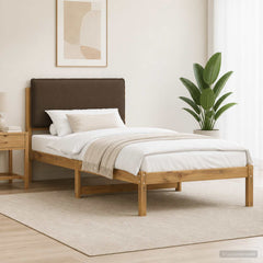 Bed Frame with Upholstered Headboard Length 200 cm Whitewash and Taupe 90 cm
