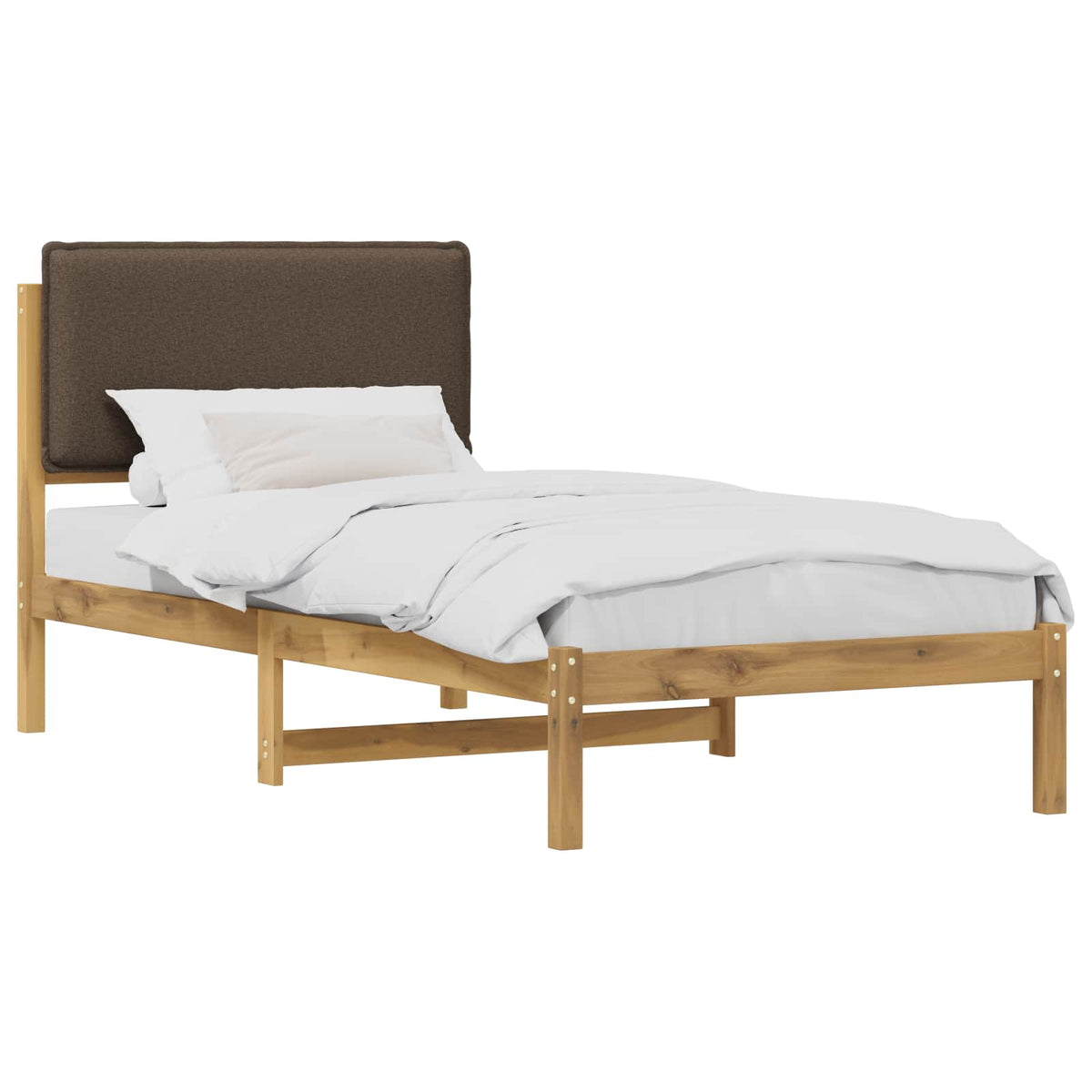 Bed Frame with Upholstered Headboard Length 200 cm Whitewash and Taupe 90 cm