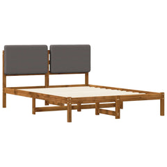 Bed Frame with Upholstered Headboard Length 200 cm Natural and Light Grey 160 cm
