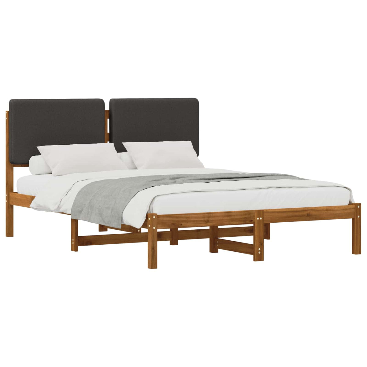 Bed Frame with Upholstered Headboard Length 200 cm Natural and Dark Grey 160 cm