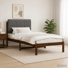 Bed Frame Upholstered Headboard Length Width Dark brown light grey