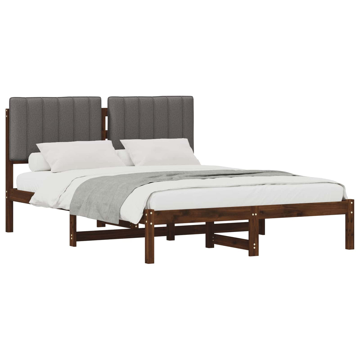 Bed Frame Upholstered Headboard Length Dark Brown Light Grey