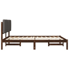Bed Frame Upholstered Headboard Length Dark Brown Light Grey