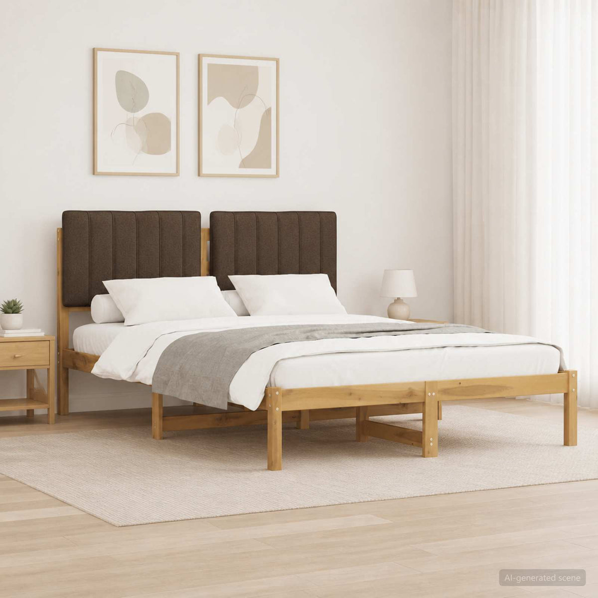 Bed Frame Upholstered Headboard Length Whitewash Taupe