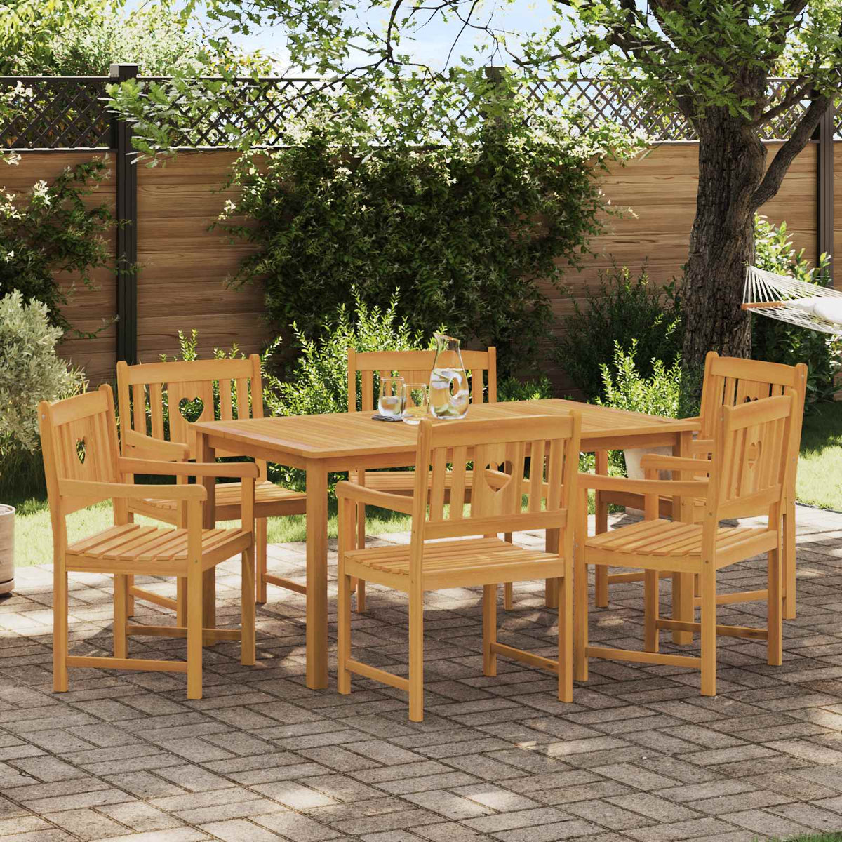 Garden Chairs Natural Solid Acacia Wood Heart 6