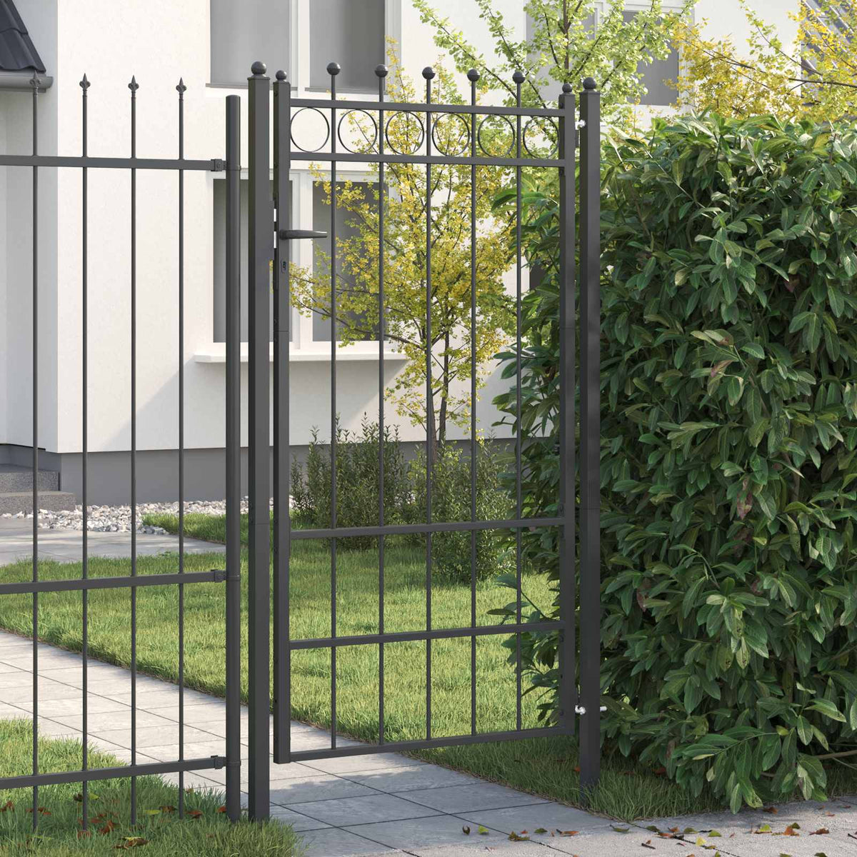Fence Gate TILBURG Lockable Metal Black 100 x 175 cm