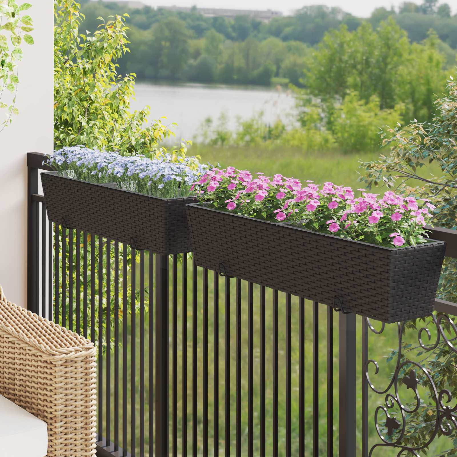 vidaXL Railing 2 pcs Black 80 x 17 x 17 cm Metal 1