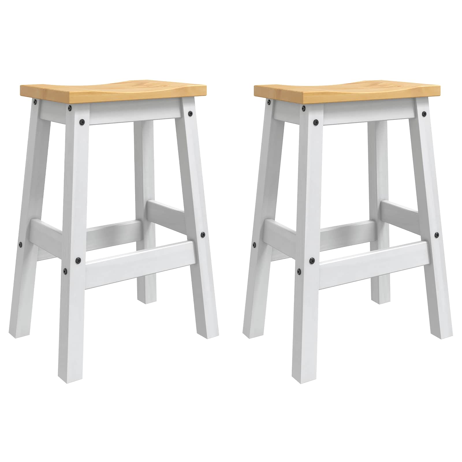 vidaXL Bar Stool 2 pcs White and Honey Wax 44 x 30 x 63 cm Solid-Pine 2