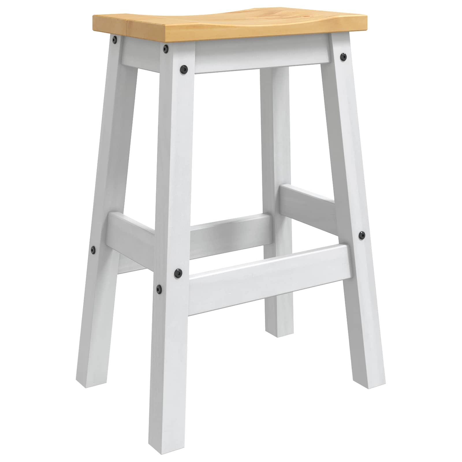vidaXL Bar Stool 2 pcs White and Honey Wax 44 x 30 x 63 cm Solid-Pine 3