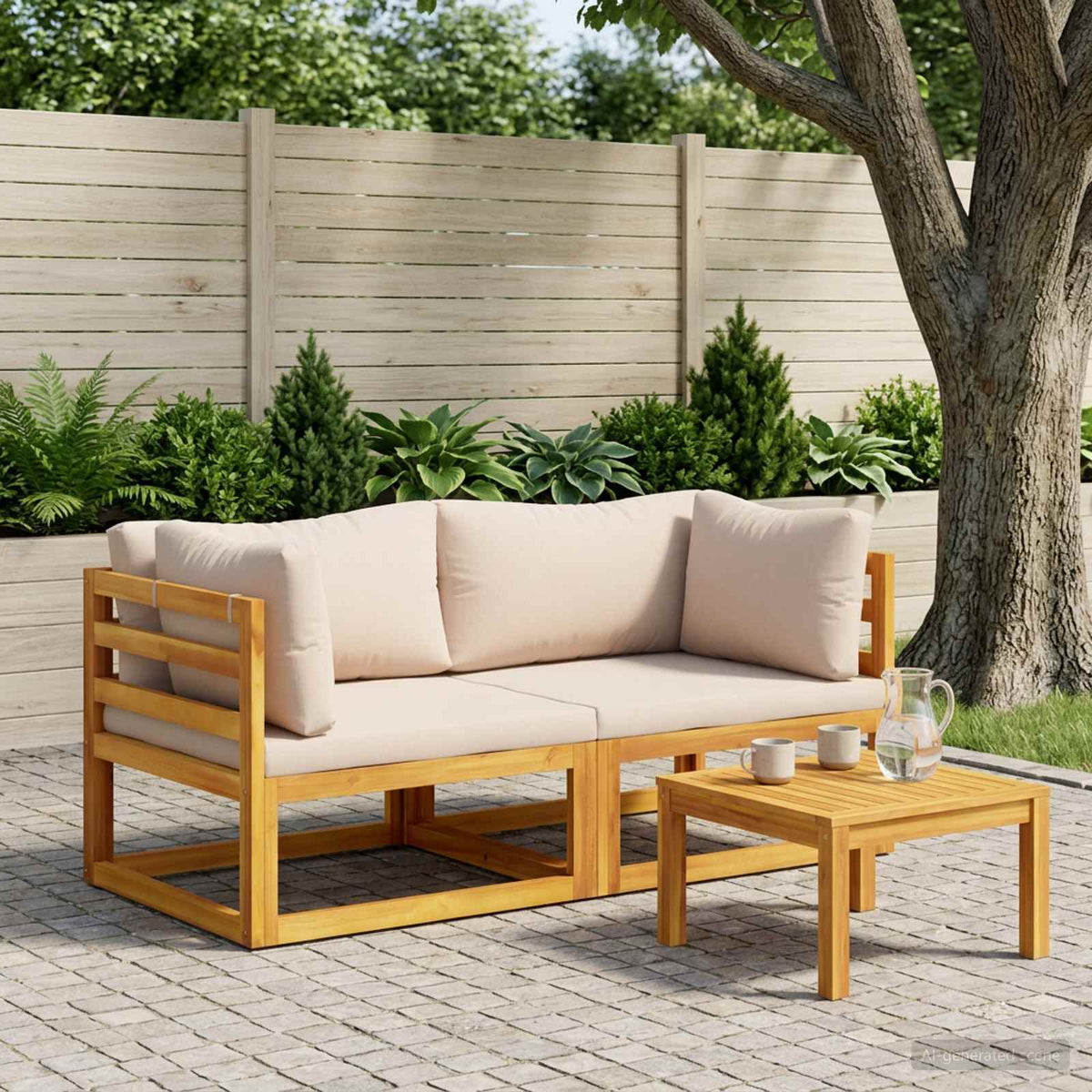 Sectional with Cushions Solid Acacia Wood Natural Taupe Corner sofa (2 pcs)