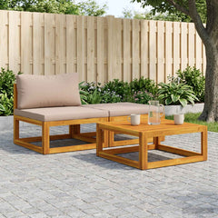 Sectional with Cushions Solid Acacia Wood Natural Taupe Middle sofa + footrest + table