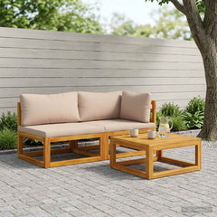 Sectional with Cushions Solid Acacia Wood Natural Taupe Middle sofa + corner sofa