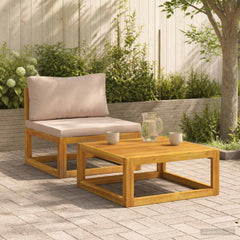 Sectional with Cushions Solid Acacia Wood Natural Taupe Middle sofa + coffee table